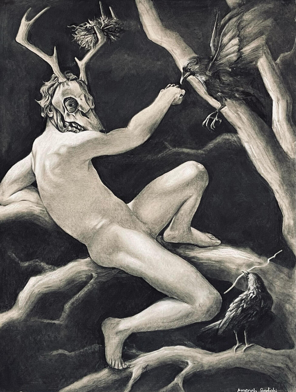 Midterm. 2023. Charcoal on Paper. 18” x 24&quot;