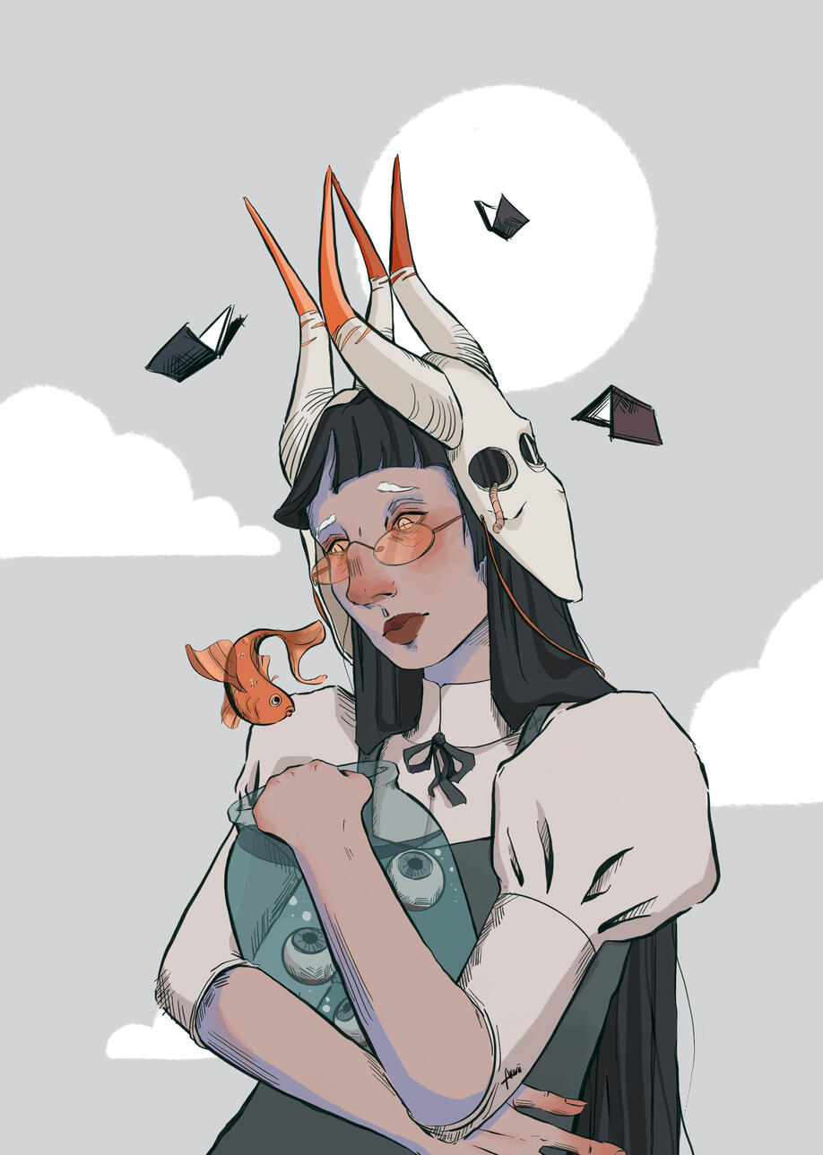 And Her Fish, 2022, Procreate, 11&quot; x 17&quot;